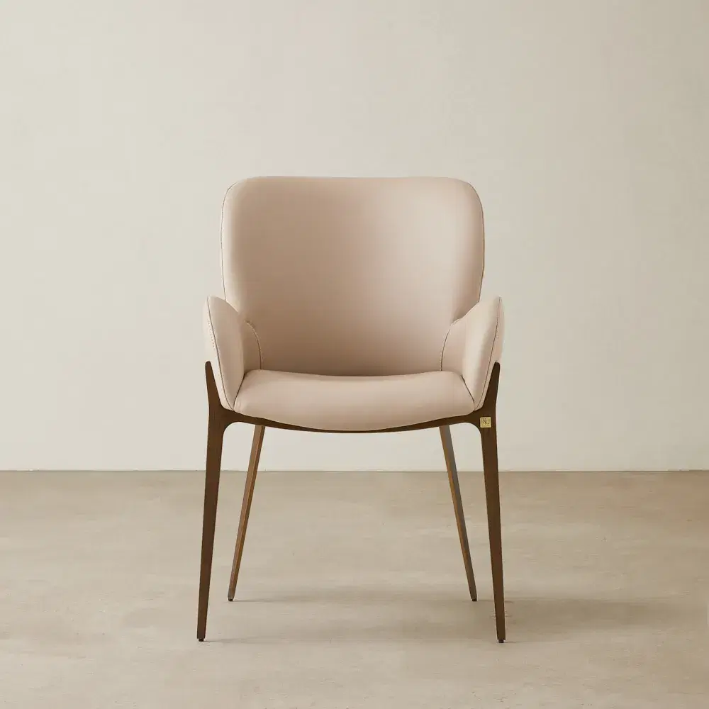 	Milana Sand Beige Vegan Leather Dining Chair - Brushed Bronze Leg