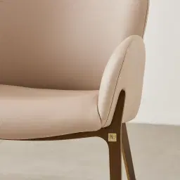 Milana Sand Beige Vegan Leather Dining Chair - Brushed Bronze Leg