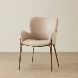 Milana Sand Beige Vegan Leather Dining Chair - Brushed Bronze Leg