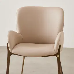 Milana Sand Beige Vegan Leather Dining Chair - Brushed Bronze Leg