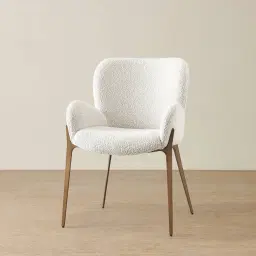 Milana Snow White Boucle Dining Chair - Brushed Bronze Legs