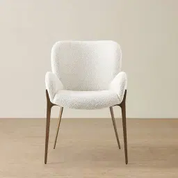 Milana Snow White Boucle Dining Chair - Brushed Bronze Legs