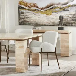 Milana Snow White Boucle Dining Chair - Brushed Bronze Legs