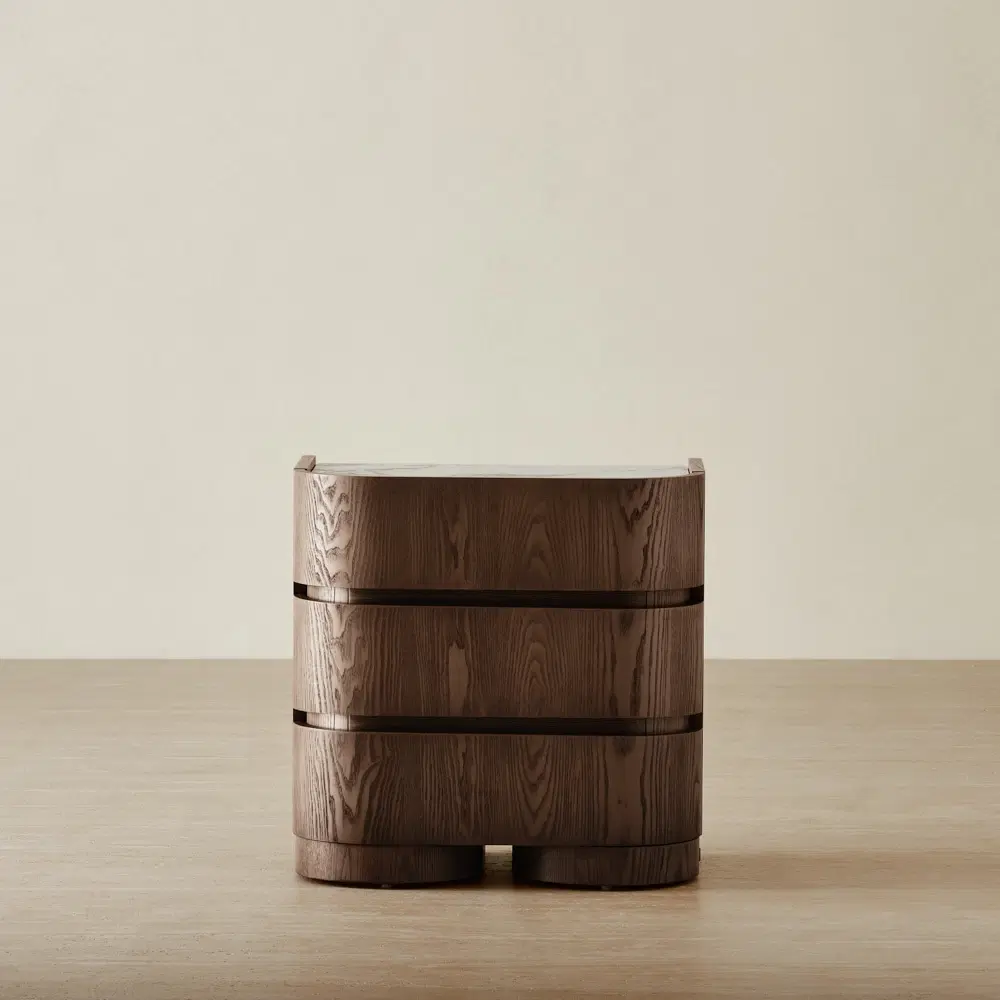 Terzetto Pandora Brown Sintered Stone 3-Drawer Bedside Table - Dark Brown Wood