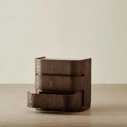 Terzetto Pandora Brown Sintered Stone 3-Drawer Bedside Table - Dark Brown Wood