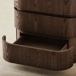 Terzetto Pandora Brown Sintered Stone 3-Drawer Bedside Table - Dark Brown Wood