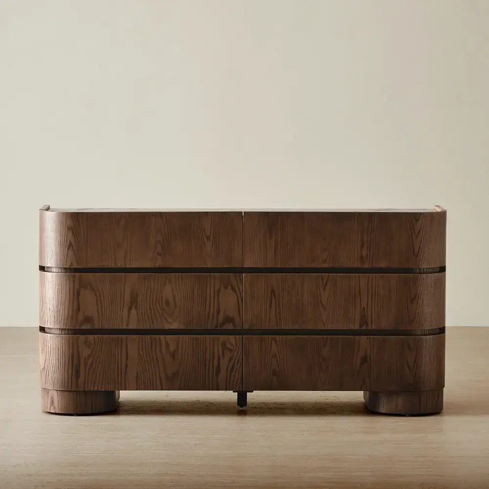 Terzetto Pandora Brown Sintered Stone 6-Drawer Dresser - Dark Brown Wood