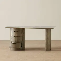 Terzetto Pandora Brown Sintered Stone Desk Table - Medium Brown Wooden Legs