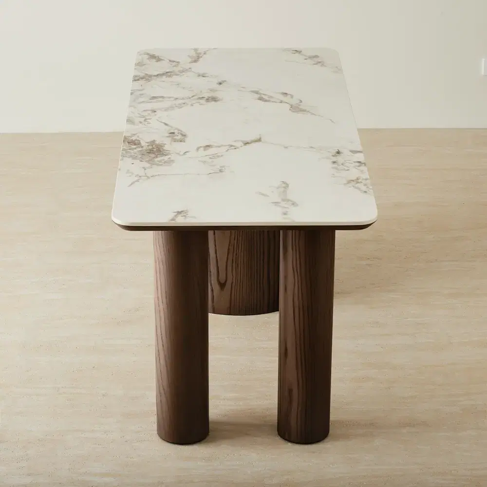 Terzetto Pandora Brown Sintered Stone Desk Table - Dark Brown Ash Legs