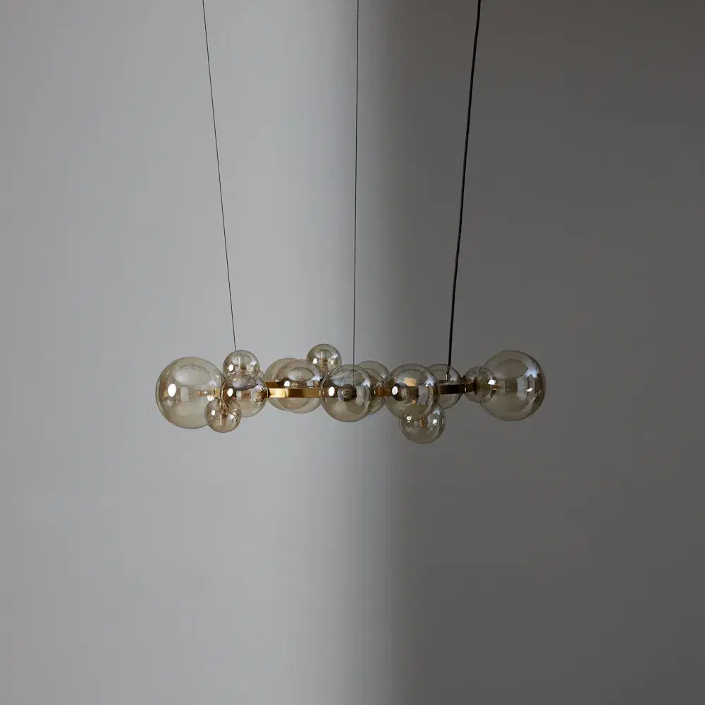 Bubbles Transparent Glass Chandelier 80 cm - Brushed Gold Metal Body