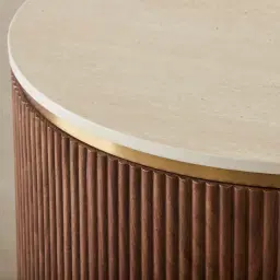 San Pierre Walnut Veneer Side Table with Travertine Finish Sintered Stone Top