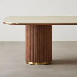 San Pierre Walnut Veneer Two-Leg Rectangular Dining Table with Travertine Finish Sintered Stone Top - 240x120cm