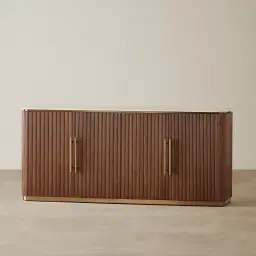 San Pierre Walnut Veneer Sideboard with Travertine Finish Sintered Stone Top