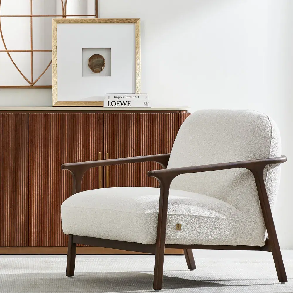 San Pierre Walnut Veneer Sideboard with Travertine Finish Sintered Stone Top