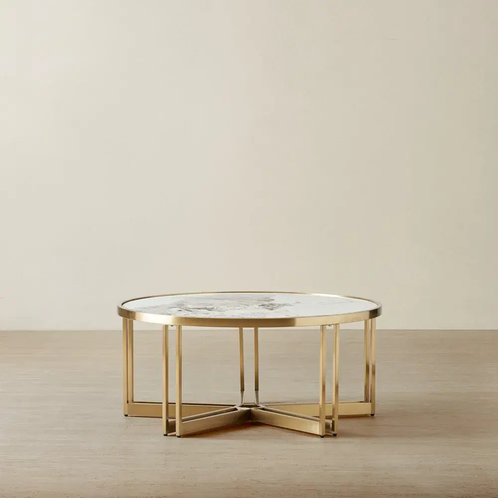 Viviana Sintered Stone Coffee Table - Brushed Champagne Gold Stainless Steel Frame
