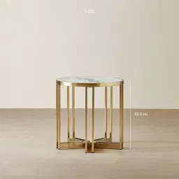 Viviana Sintered Stone Side Table - Brushed Champagne Gold Stainless Steel Frame