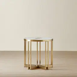 Viviana Sintered Stone Side Table - Brushed Champagne Gold Stainless Steel Frame