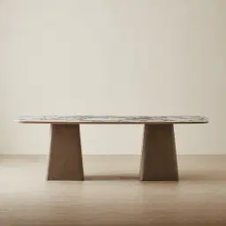 Dunstan Medium Brown Veneer Rectangular Dining Table with Calacatta Viola Sintered Stone Top - 240x120cm