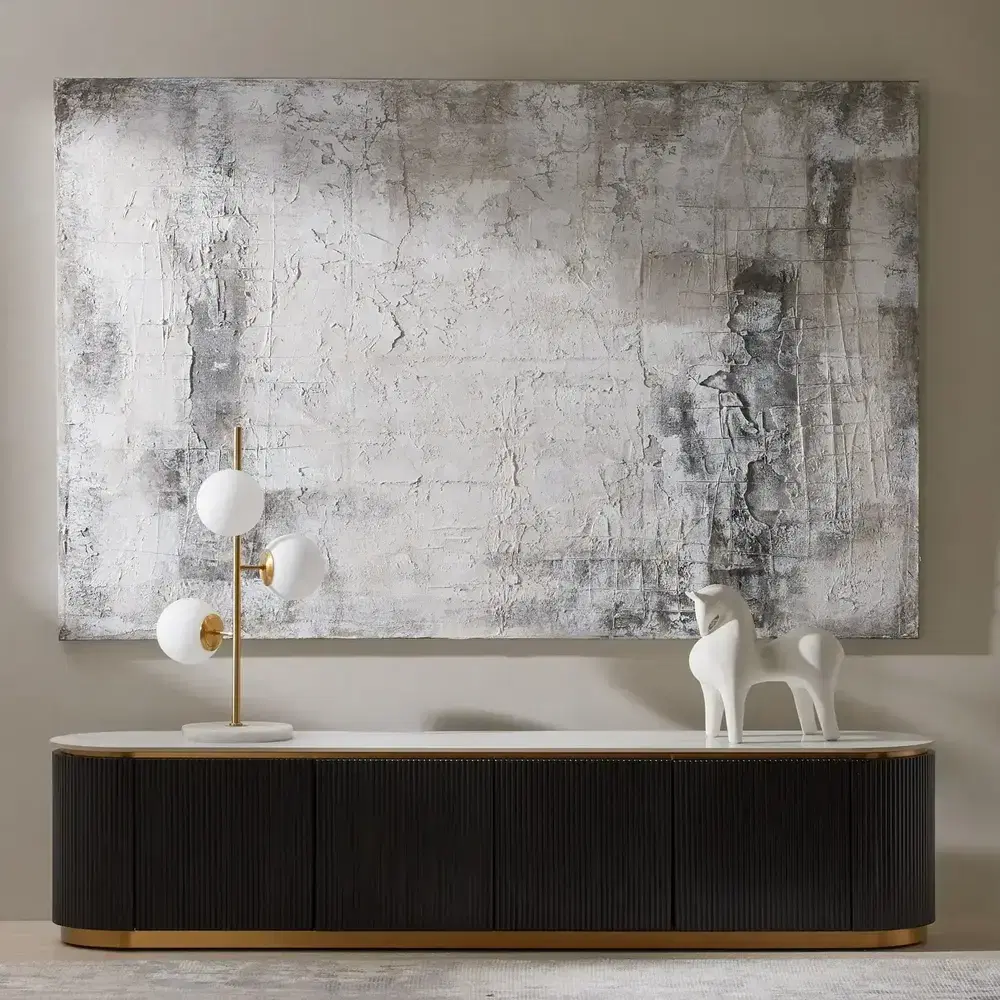 Archie Black Wooden Entertainment Unit with White Sintered Stone Top