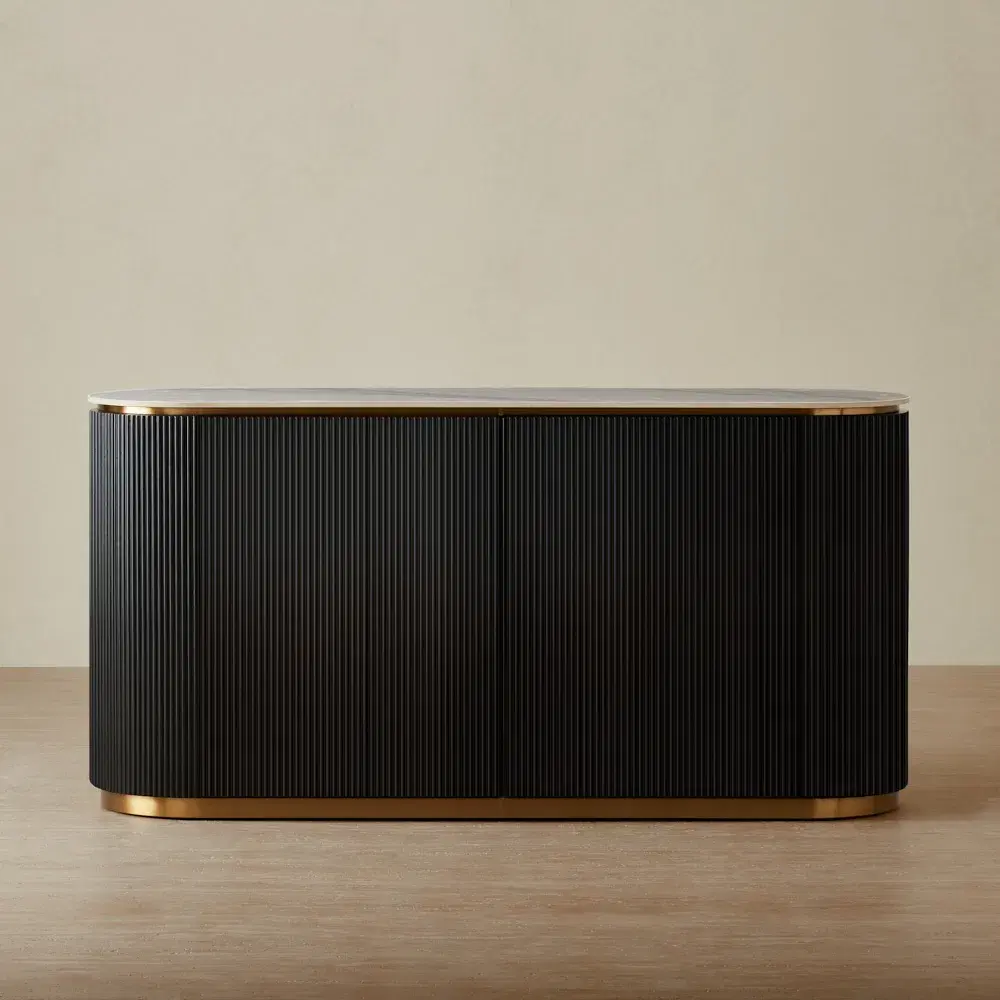 Archie Black Wooden Sideboard with White Sintered Stone Top