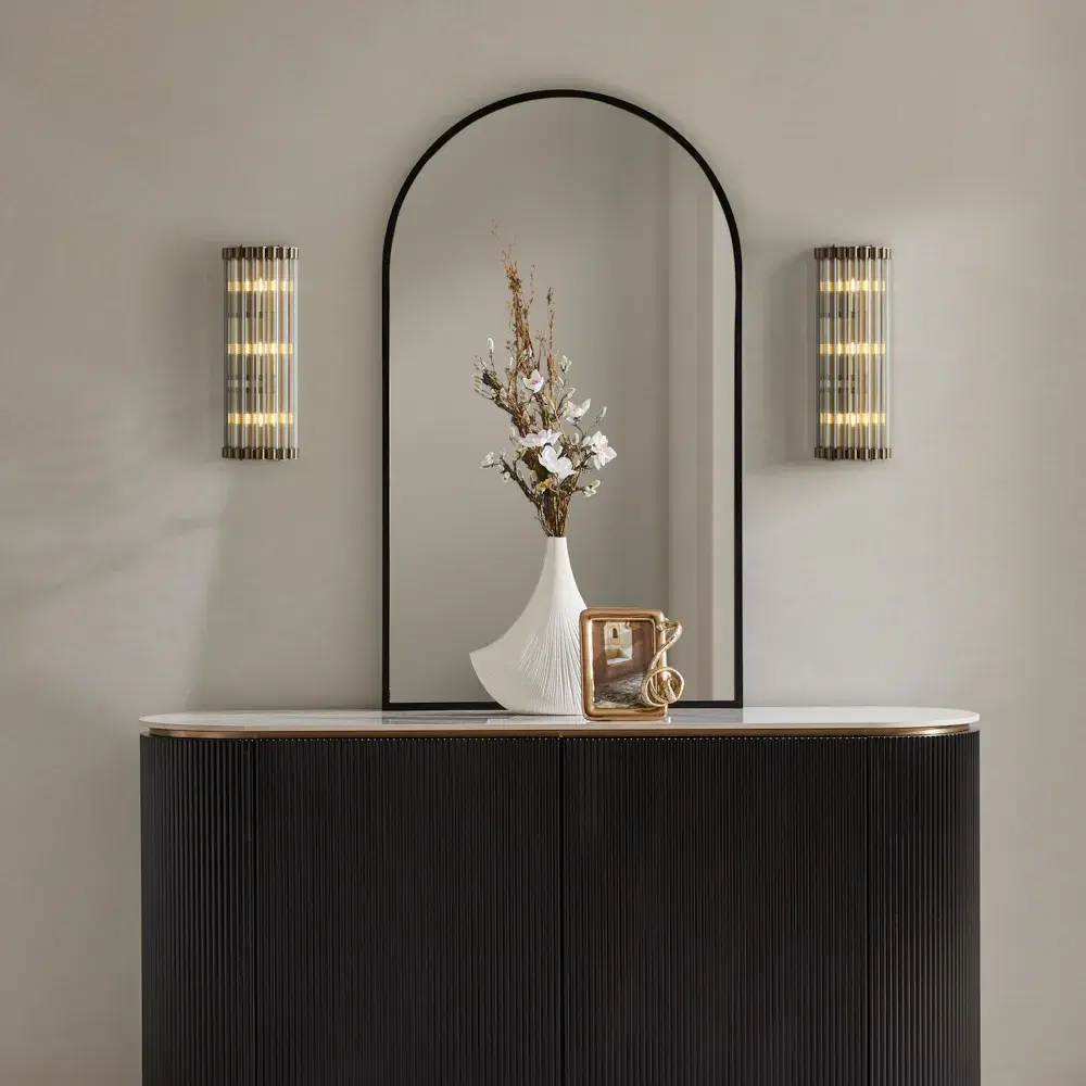 Archie Black Wooden Sideboard with White Sintered Stone Top