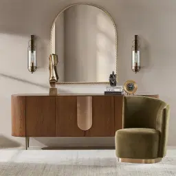 Napa Caramel Oak 4-Door Sideboard - Antique Brass Frame