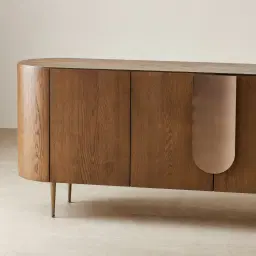 Napa Caramel Oak 4-Door Sideboard - Antique Brass Frame