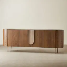 Napa Caramel Oak 4-Door Sideboard - Antique Brass Frame