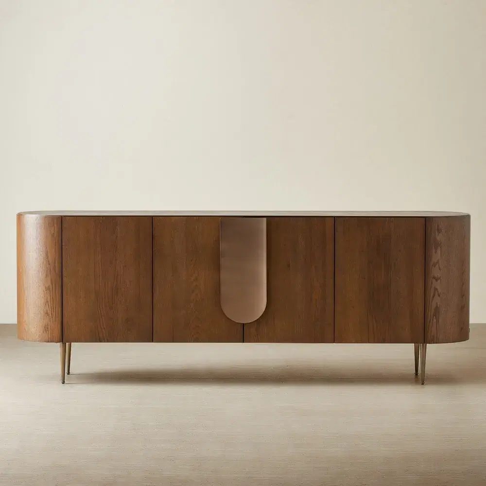 Napa Caramel Oak 4-Door Sideboard - Antique Brass Frame