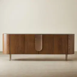 Napa Caramel Oak 4-Door Sideboard - Antique Brass Frame