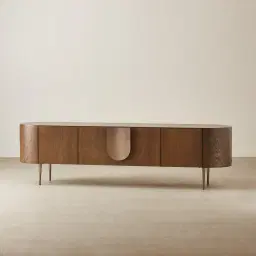 Napa Caramel Oak Entertainment Unit - Antique Brass Frame