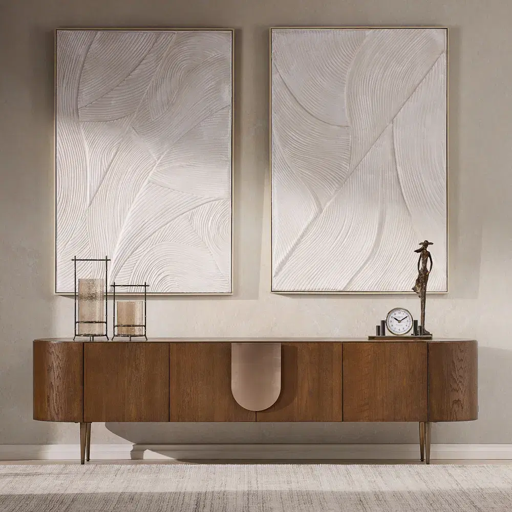 Napa Caramel Oak Entertainment Unit - Antique Brass Frame