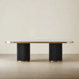 Archie Black Curved Rectangular Dining Table with Statuario White Sintered Stone Top - 240x118cm