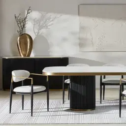 Archie Black Curved Rectangular Dining Table with Statuario White Sintered Stone Top - 200x100cm