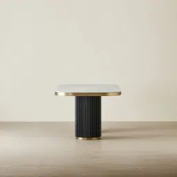 Archie Black Curved Rectangular Dining Table with Statuario White Sintered Stone Top - 200x100cm