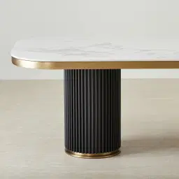 Archie Black Curved Rectangular Dining Table with Statuario White Sintered Stone Top - 200x100cm