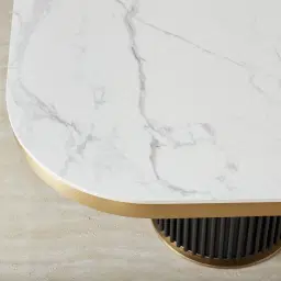 Archie Black Curved Rectangular Dining Table with Statuario White Sintered Stone Top - 200x100cm