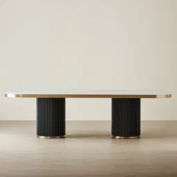 Archie Black Curved Rectangular Dining Table with Statuario White Sintered Stone Top - 268x118cm