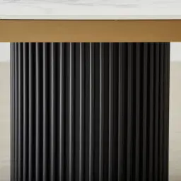 Archie Black Curved Rectangular Dining Table with Statuario White Sintered Stone Top - 268x118cm