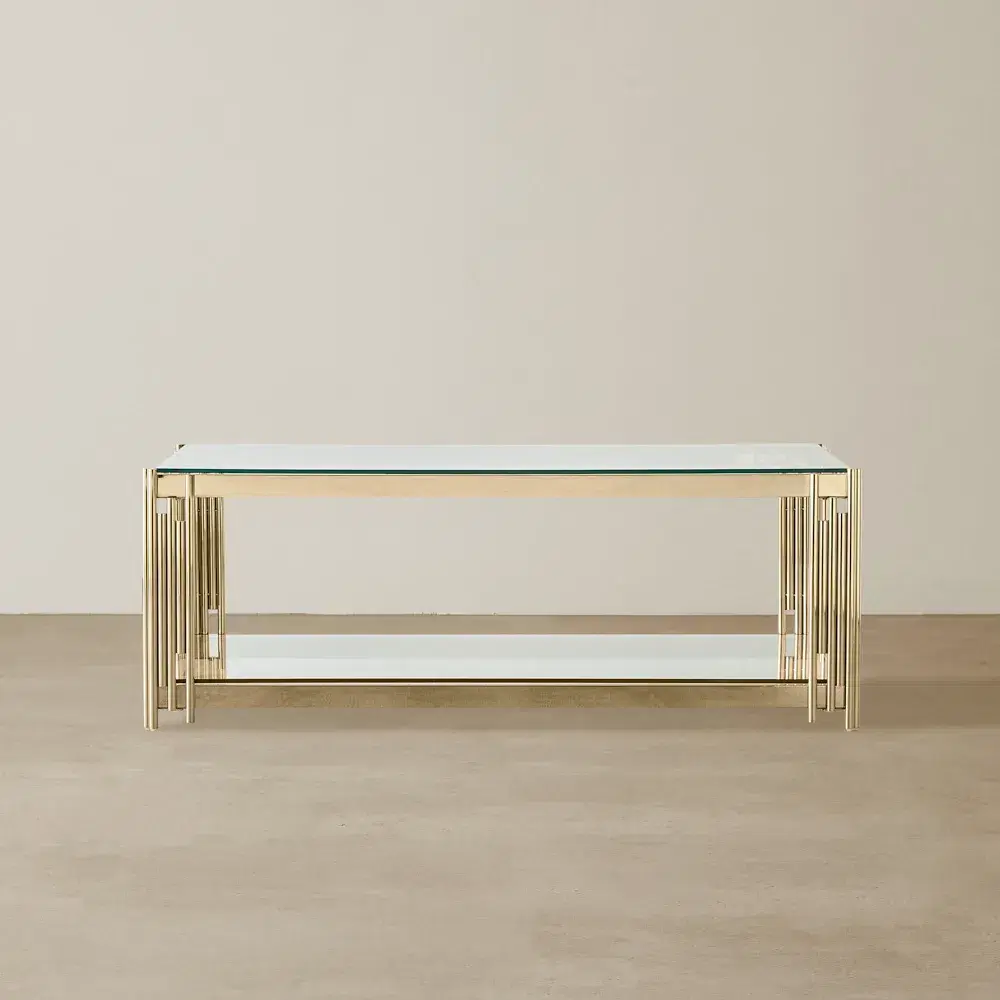 Lindsay Polished Champagne Gold Stainless Steel Coffee Table