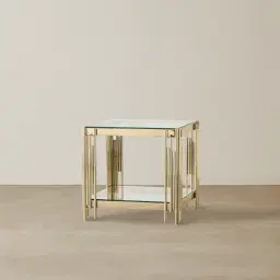 Lindsay Polished Champagne Gold Stainless Steel Side Table