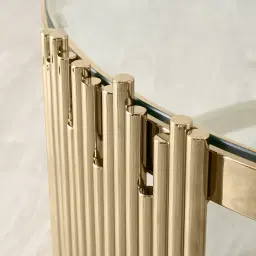 Lindsay Polished Champagne Gold Stainless Steel Round Coffee Table - Clear Glass Top