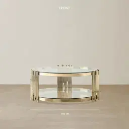 Lindsay Polished Champagne Gold Stainless Steel Round Coffee Table - Clear Glass Top