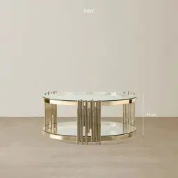 Lindsay Polished Champagne Gold Stainless Steel Round Coffee Table - Clear Glass Top