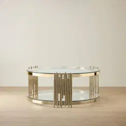 Lindsay Polished Champagne Gold Stainless Steel Round Coffee Table - Clear Glass Top