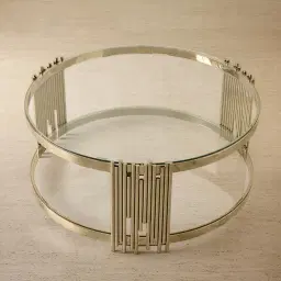 Lindsay Polished Champagne Gold Stainless Steel Round Coffee Table - Clear Glass Top