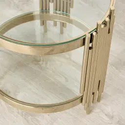 Lindsay Polished Champagne Gold Stainless Steel Round Side Table - Clear Glass Top