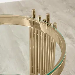 Lindsay Polished Champagne Gold Stainless Steel Round Side Table - Clear Glass Top