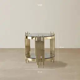 Lindsay Polished Champagne Gold Stainless Steel Round Side Table - Smoke Glass Top