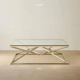 Knox Polished Champagne Gold Coffee Table - Clear Glass Top